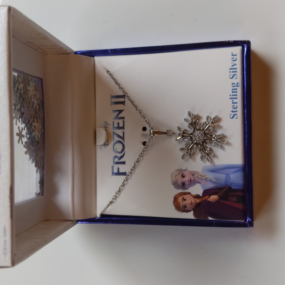 Disney Frozen Sterling Silver CZ Snowflake Necklace 16 inch chain New in Box
